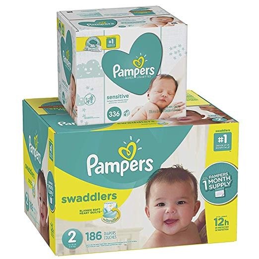 Swaddlers Disposable Baby Diapers Size 2, 186 Count and Baby Wipes Sensitive Pop-Top Packs, 336 Count