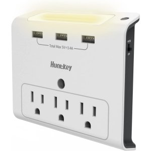 HuntKey 3插口 扩展插座 + 3 USB 充电口 带夜灯