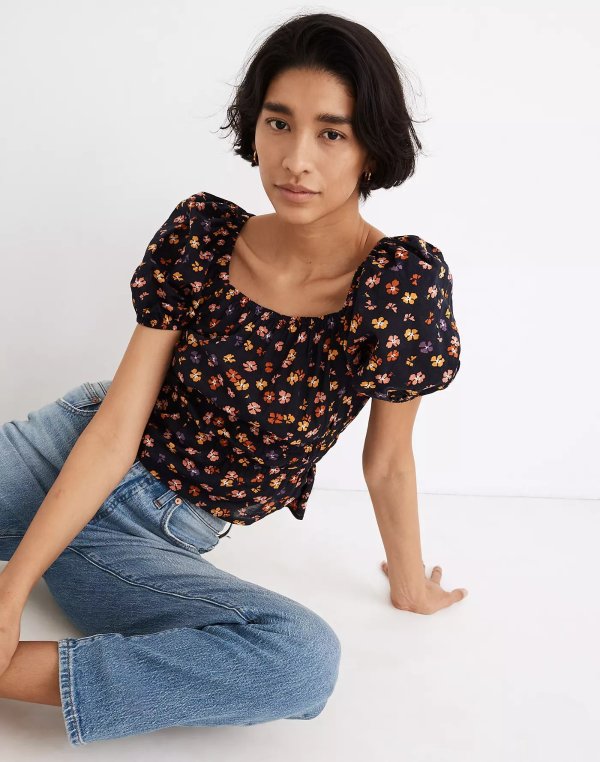 Smocked-Waist Crop Top in Aloha Floral