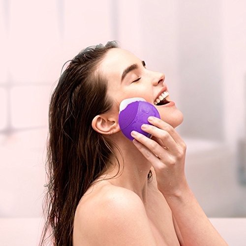 LUNA mini Silicone Face Brush with Facial Cleansing for All Skin Types, Purple