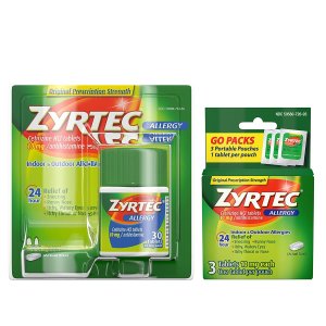 Zyrtec 24 小时抗过敏药片 30粒 + 3包旅行装