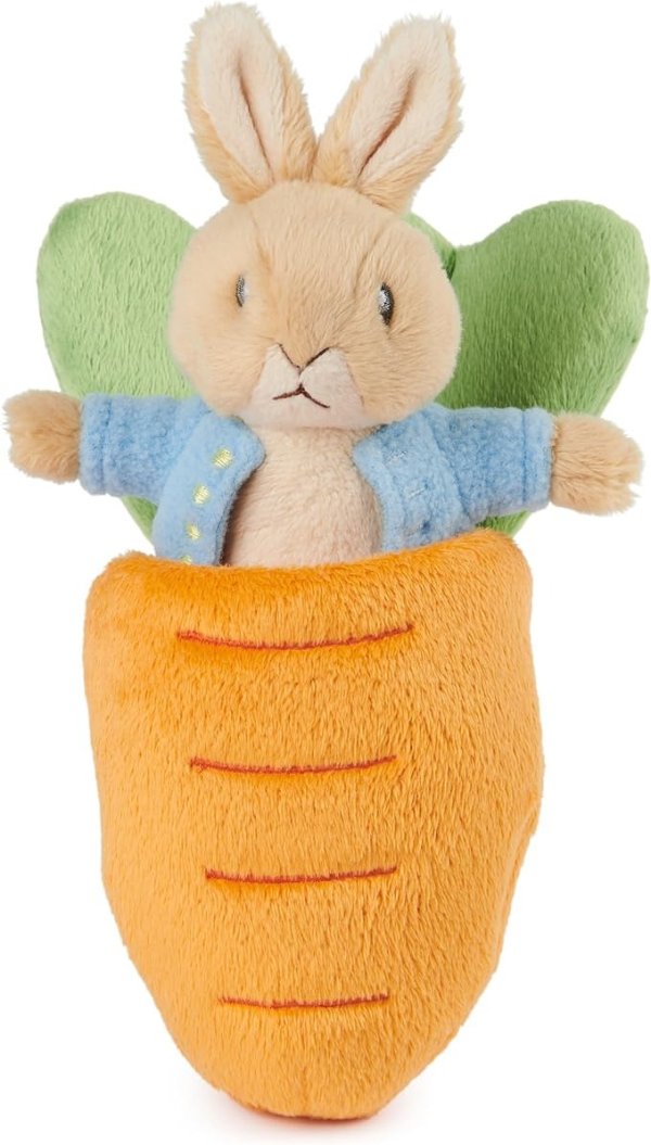 Beatrix Potter 2-in-1 Peter Rabbit with Carrot Plush Playset, Bunny Stuffed Animal for Ages 1 and Up, Orange/Blue, 7”