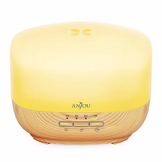 Aromatherapy Diffuser 500ml Anjou Ultrasonic Essential Oil Diffuser Cool Mist Humidifier (Woody Grain, 7-Color LED Mood Light, Low-Water Protection, Auto Shut-off, Up to 14Hrs, BPA-free)