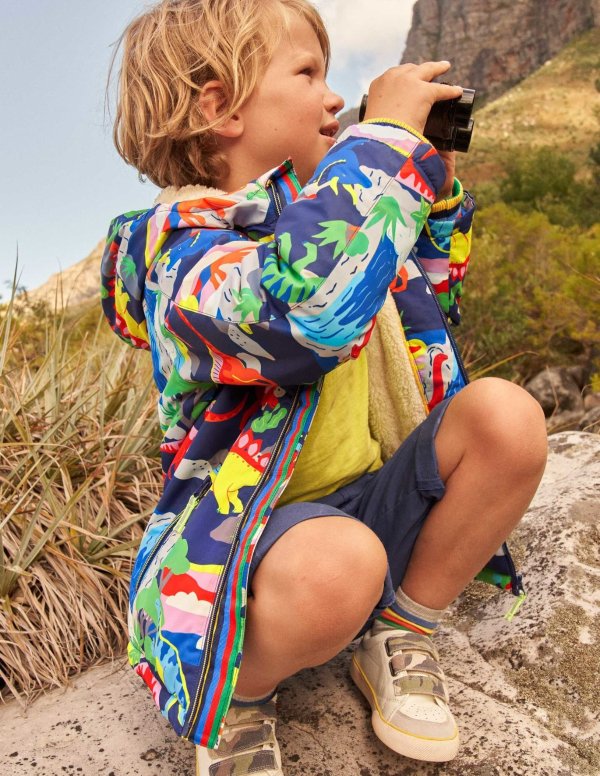 Cosy Sherpa-lined Anorak - Starboard Blue Multi Dino | Boden US