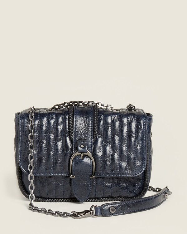 Navy Amazone Quilted Mini Leather Shoulder Bag
