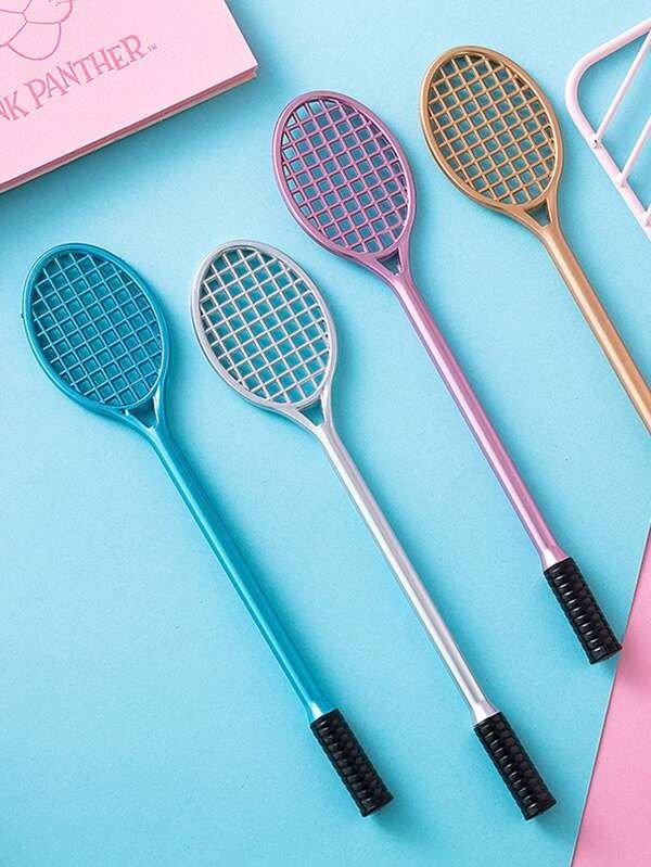 5pcs/set Mini Tennis Racket Design Ballpoint Pens, Creative Stationery