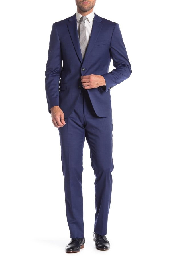 Blue Two Button Notch Lapel Classic Slim Fit Suit