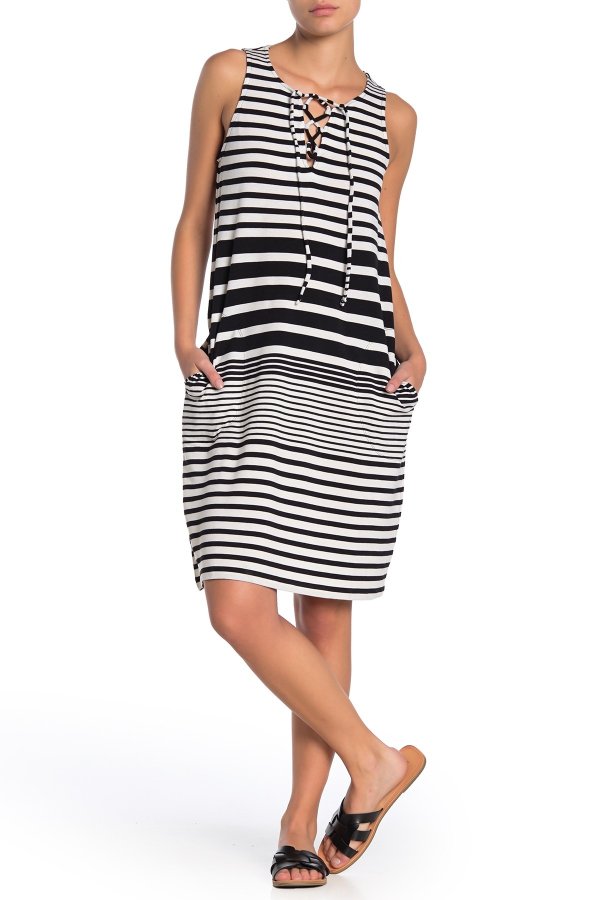 Beach Glass Stripe Lace-Up Cover-Up Dress