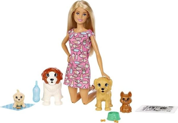 Doggy Daycare Doll, Blonde, and Pets Playset with 4 Dogs, Including One Puppy that Poops and One that Pees, Plus Color-Change Paper and More, Gift for 3 to 7 Year Olds [Amazon Exclusive]
