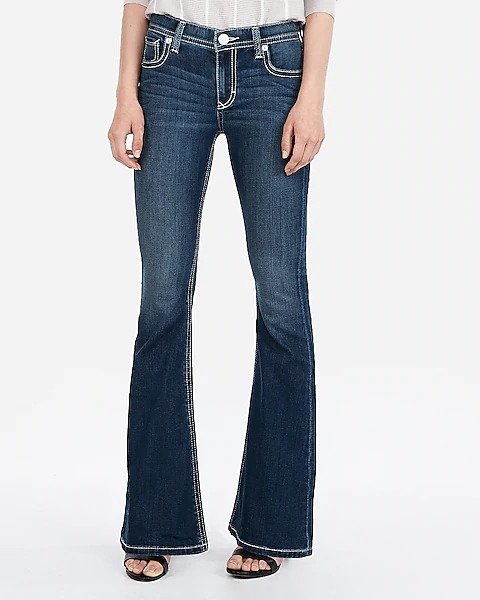 Mid Rise Thick Stitch Bell Flare Jeans