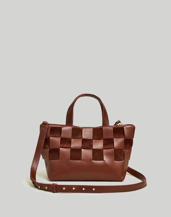 The Basketweave Mini Crossbody Tote in Leather and Suede