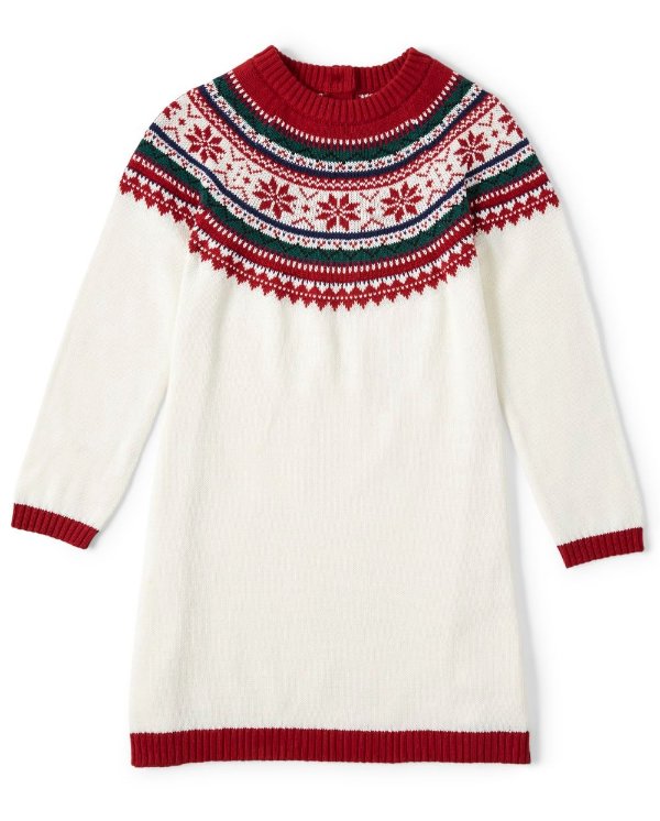 Girls Long Sleeve Snowflake Fairisle Sweater Dress - Picture Perfect