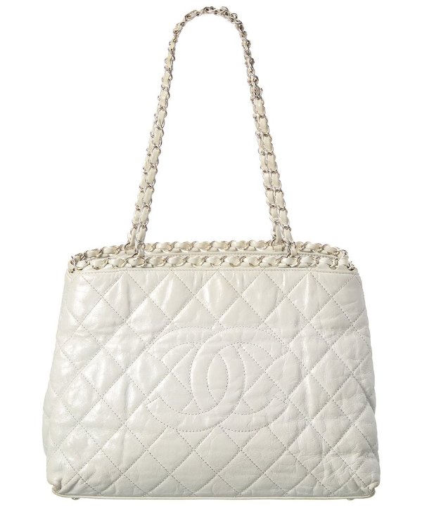 White Quilted Lambskin Leather Chain CC Tote (Authentic Pre-Owned)