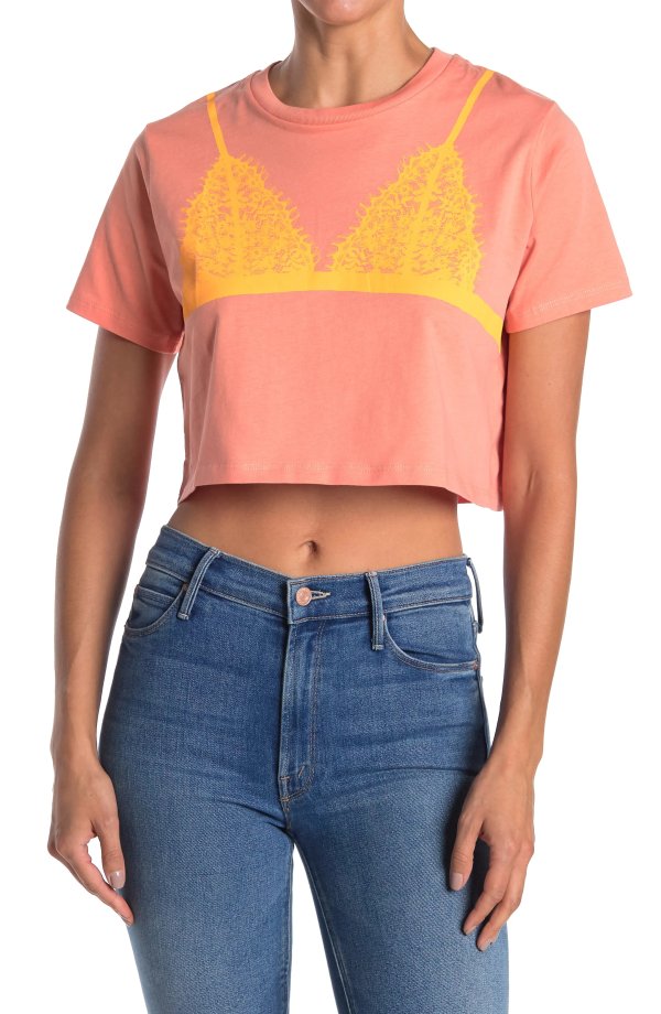 Lace Bralette Cropped T-Shirt