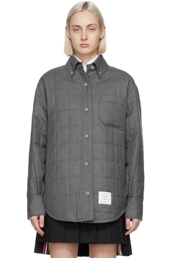 Grey Down Super 120s Shirt Jacket