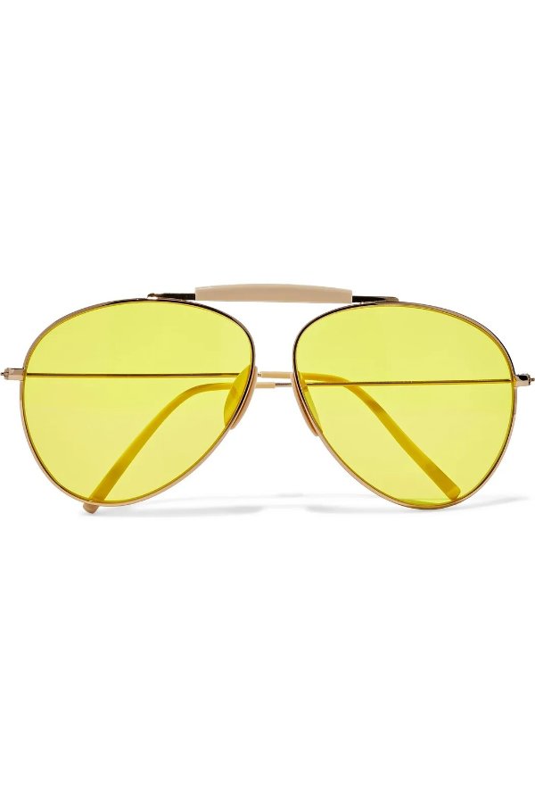 Aviator-style gold-tone and acetate mirrored sunglasses