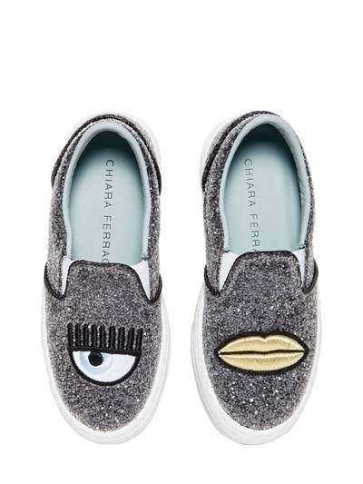 GLITTERED LEATHER SLIP-ON SNEAKERS