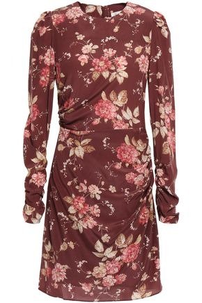 Ruched floral-print stretch-silk mini dress