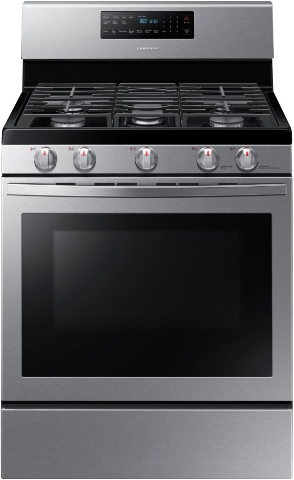 Samsung NX58R5601SS 30 Inch Freestanding Gas Range with 5 Sealed Burners, 5.8 Cu. Ft. Convection Oven Capacity, Continuous Cast Iron Grates, Storage Drawer, Cast Iron Griddle, Self Clean, Child Lock, Delay Start, and Star-K Certified: Stainless Steel