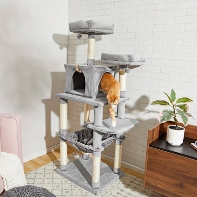 64-in Cat Tree with Hammock, Condo, 2 Top Perches with Bed, Gray - Chewy.com