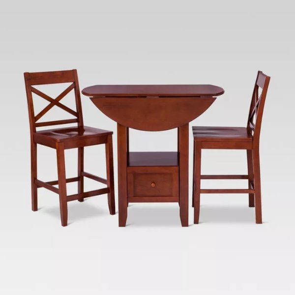 3pc Storage Extendable Dining Table Set Brown