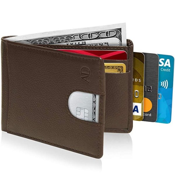Bifold Wallets For Men Slim Wallet - Leather RFID Minimalist Front Pocket Thin Small Mens Wallet Credit Card Holder