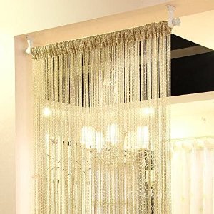 Eyotool 1x2 M Door String Curtain Rare Flat Silver Ribbon Thread Fringe Window Panel