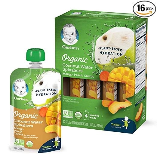 Organic Coconut Water Splashers, Mango Peach Carrot, 3.5 Ounces (Pack of 16)
