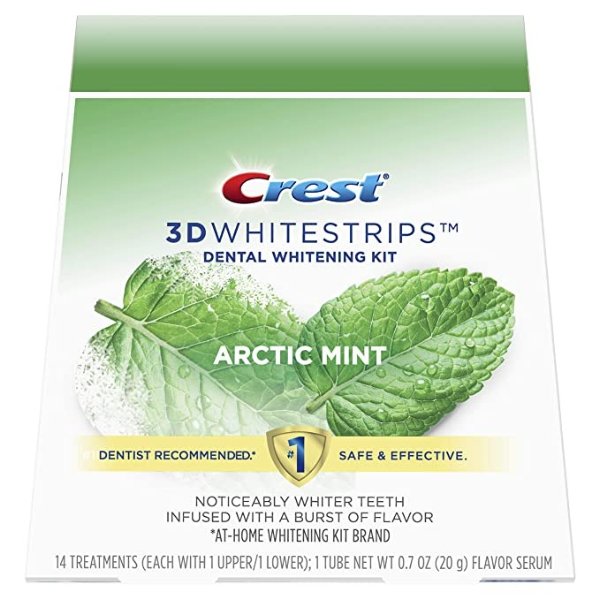 3D Whitestrips Arctic Mint, Teeth Whitening Kit, 28 Individual Strips (14 Treatments) + 1 Tube of Flavor Serum