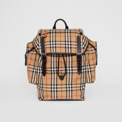 Vintage Check and Leather Backpack