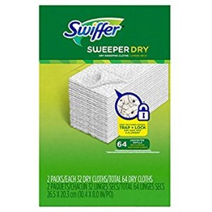 Swiffer Sweeper Dry Sweeping Pad Refills, Hardwood Floor Mop Cleaner Cloth Refill, Unscented, 64 Count