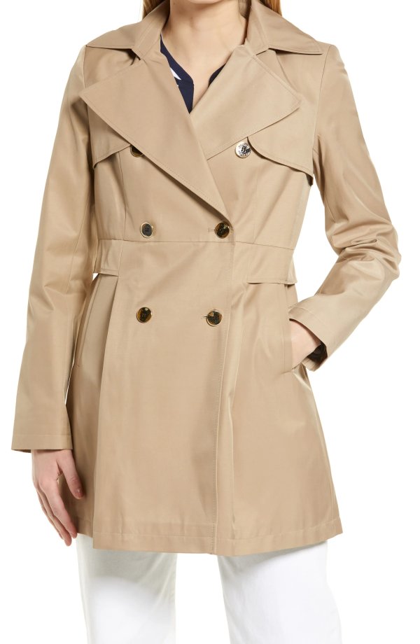 Water Repellent Hooded Cotton Blend Trench Coat