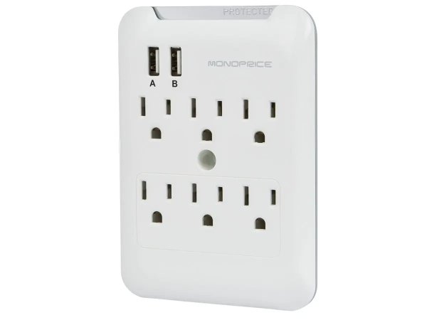 6 Outlet Power Surge Protector Wall Tap with 2 USB Ports 2.4A - 540 Joules -.com
