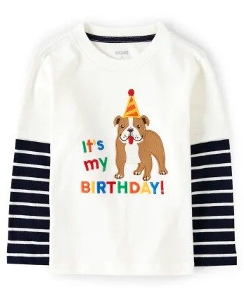 Boys Long Thermal Striped Sleeve Embroidered Dog 2 In 1 Top - Birthday Boutique | Gymboree