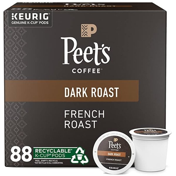, Dark Roast K-Cup Pods for Keurig Brewers - French Roast 88 Count (4 Boxes of 22 K-Cup Pods)