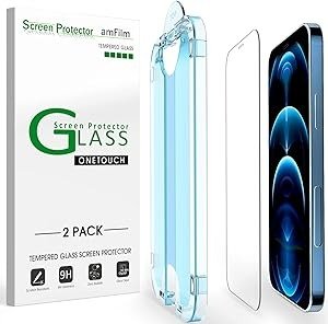 OneTouch Screen Protector for iPhone 12 Pro Max (6.7", 2020) with Easy Installation Kit, Tempered Glass, 2 Pack