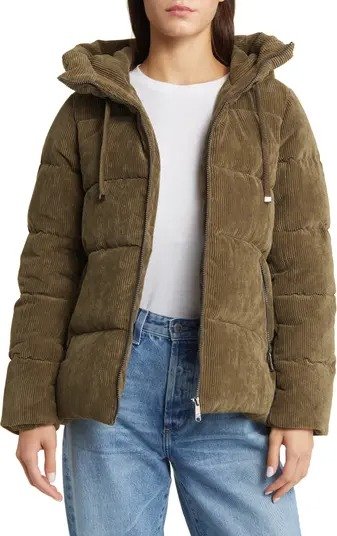 Hooded Corduroy Puffer Jacket
