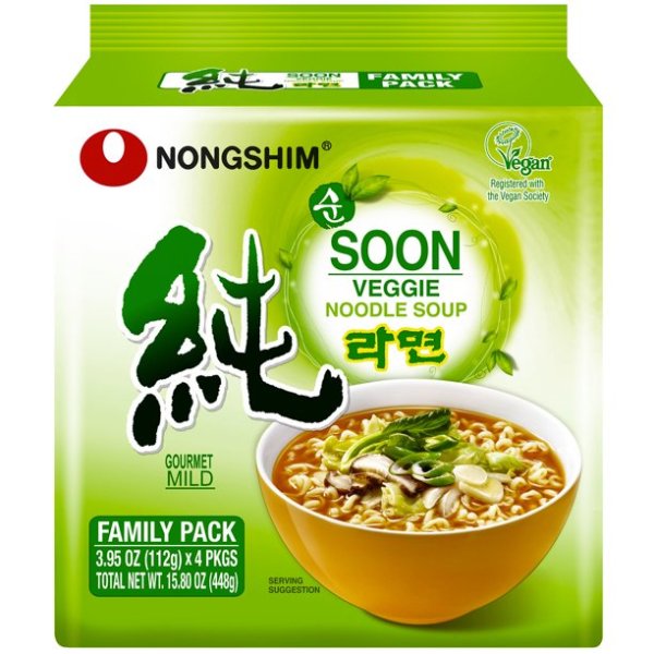 Soon Veggie Savory Vegan Ramyun Ramen Noodle Soup Pack, 3.95oz X 4 Count