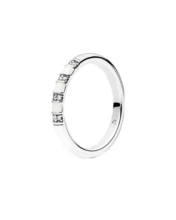 Silver CZ & Enamel White Stripes Ring