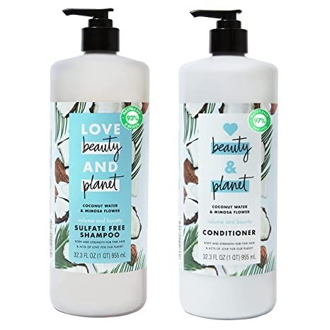 Volume and Bounty Thickening Shampoo and Conditioner Hair Care For Fine Hair Coconut Water and Mimosa Flower Sulfate-Free, Paraben-Free, Vegan 32.3 oz 2 Count