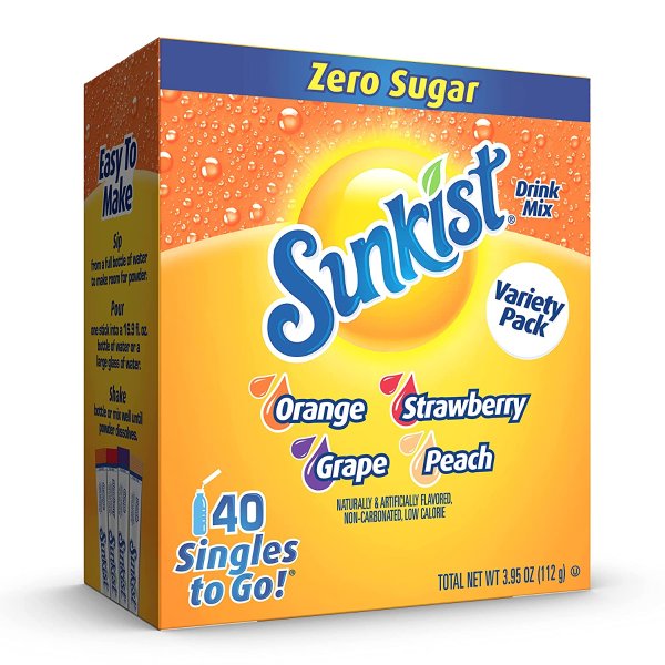 Sunkist Soda Variety Pack, Singles To Go Orange, Strawberry, Grape and Peach (40 Total Sticks)