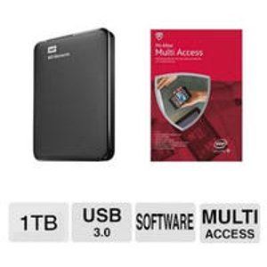 WD Elements 1TB Portable Drive and McAfee 2015 Multi Access 1 User 5 Devices MMD15E Bundle