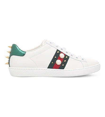 New Ace pearl and stud-detail leather sneakers