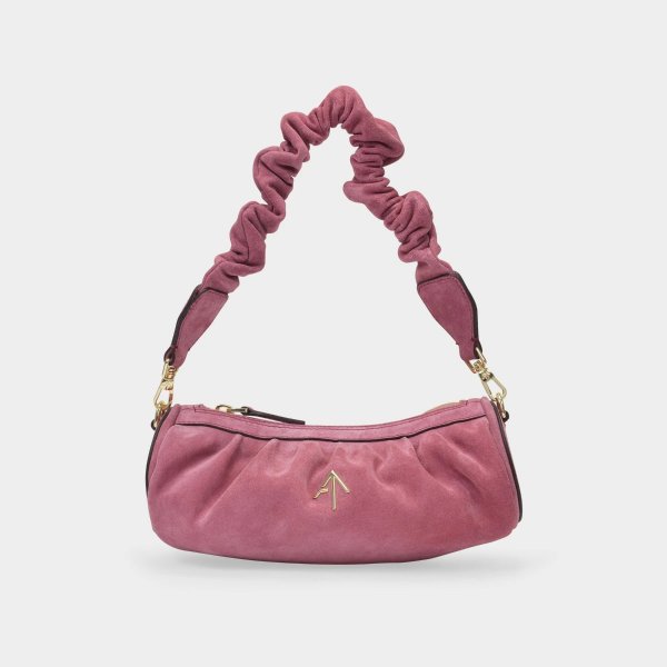 Ruched Mini Cylinder Bag in Babol Pink Leather