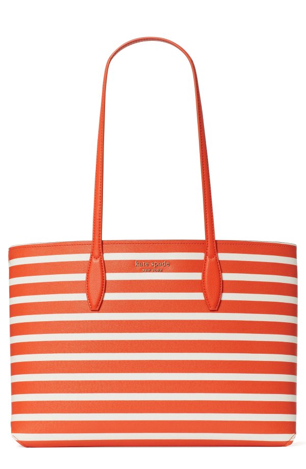 all day sailing large stripe faux leather tote & pouch