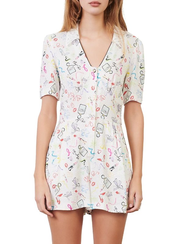 Lace Collar Printed Playsuit