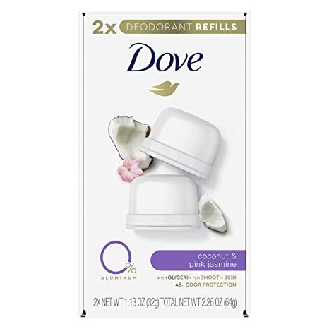 Refillable Deodorant Refill Kit Deodorant For Women Coconut & Pink Jasmine 0% Aluminum 1.13 oz 2 Refills