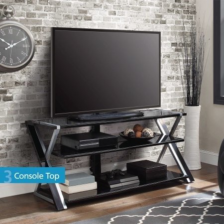 Whalen Xavier 3-in-1 TV Stand for TVs up to 70", with 3 Display Options for Flat Screens, Black with Silver Accents - Walmart.com