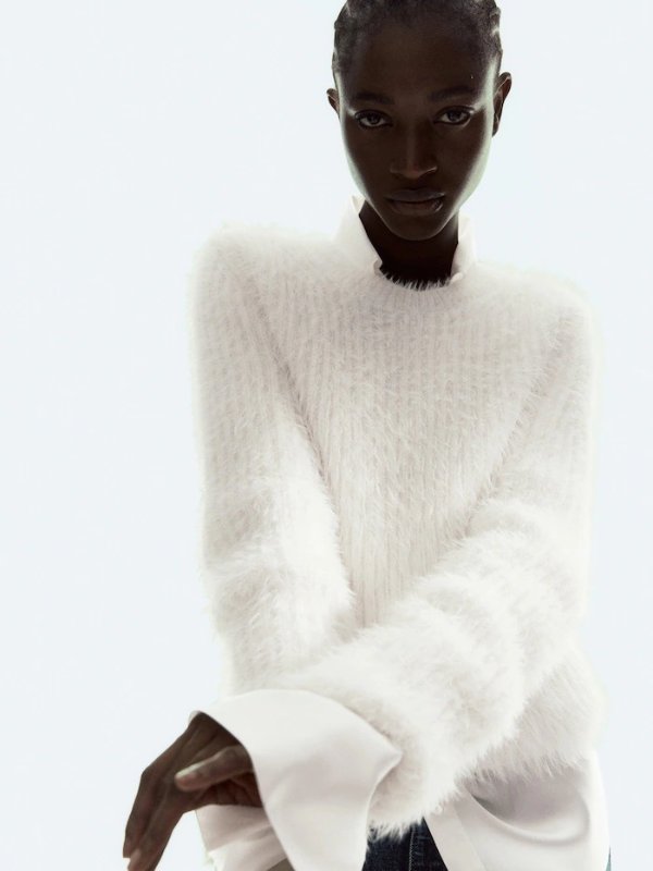 Faux lambskin knit sweater - Massimo Dutti