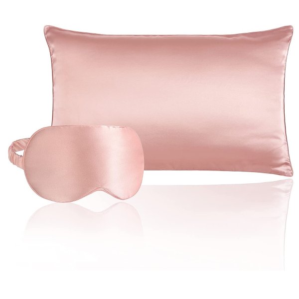 YANXUAN Natural Silk Pillowcase with Eye Mask, 100% Mulberry Silk Grade 6A Long Fiber Envelope Pillow Case